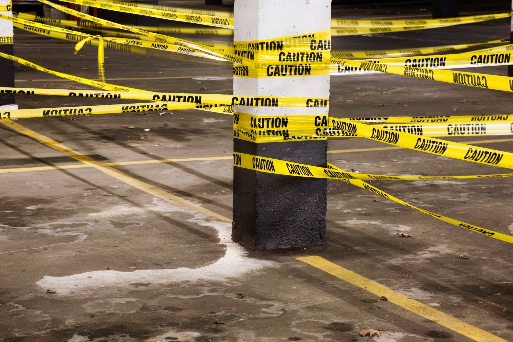 Barrier tape wrapped around structural beam