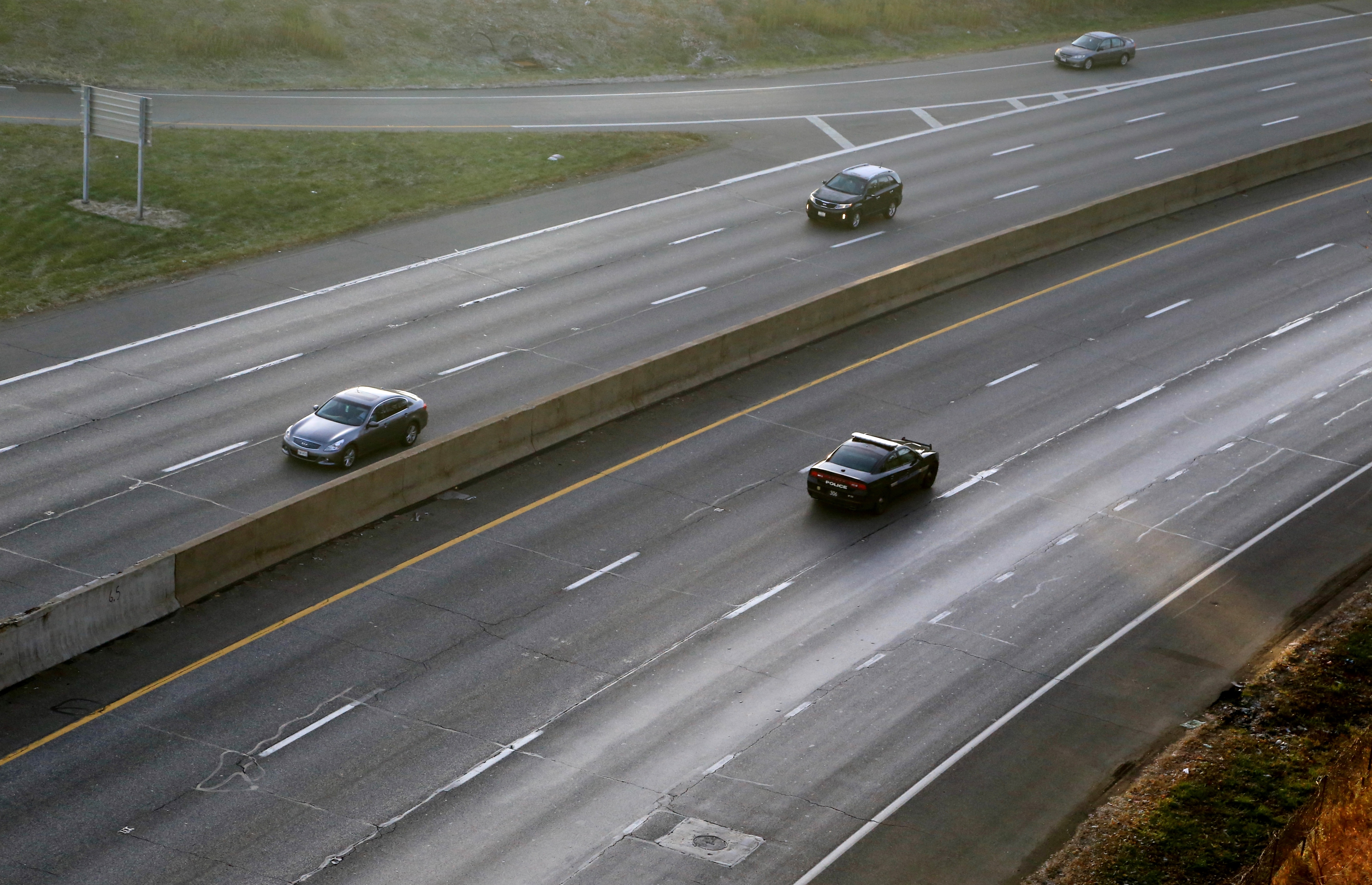 High angle view of moving vehicles on a multilane highway
