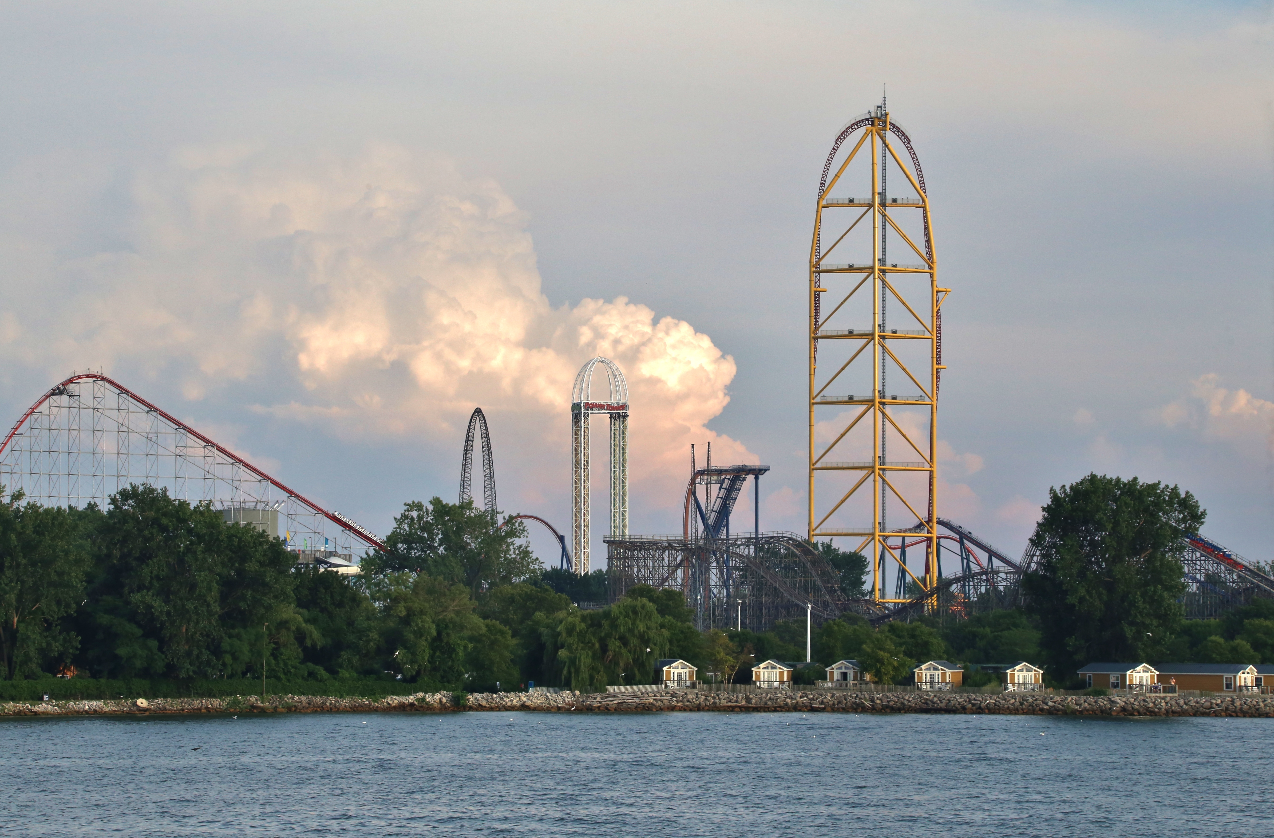 Roller coasters rising in the sky, Cedar Point Amusement Park, Sandusky, Ohio, USA
