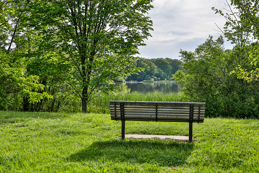 Bench near Horseshoe Lake, Shaker Heights, Ohio, USA