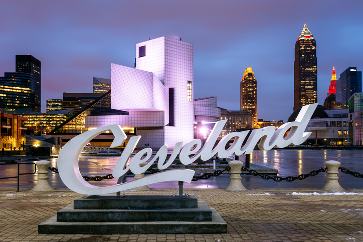 Cleveland Script Sign, Lake Erie, Cleveland, Ohio, America