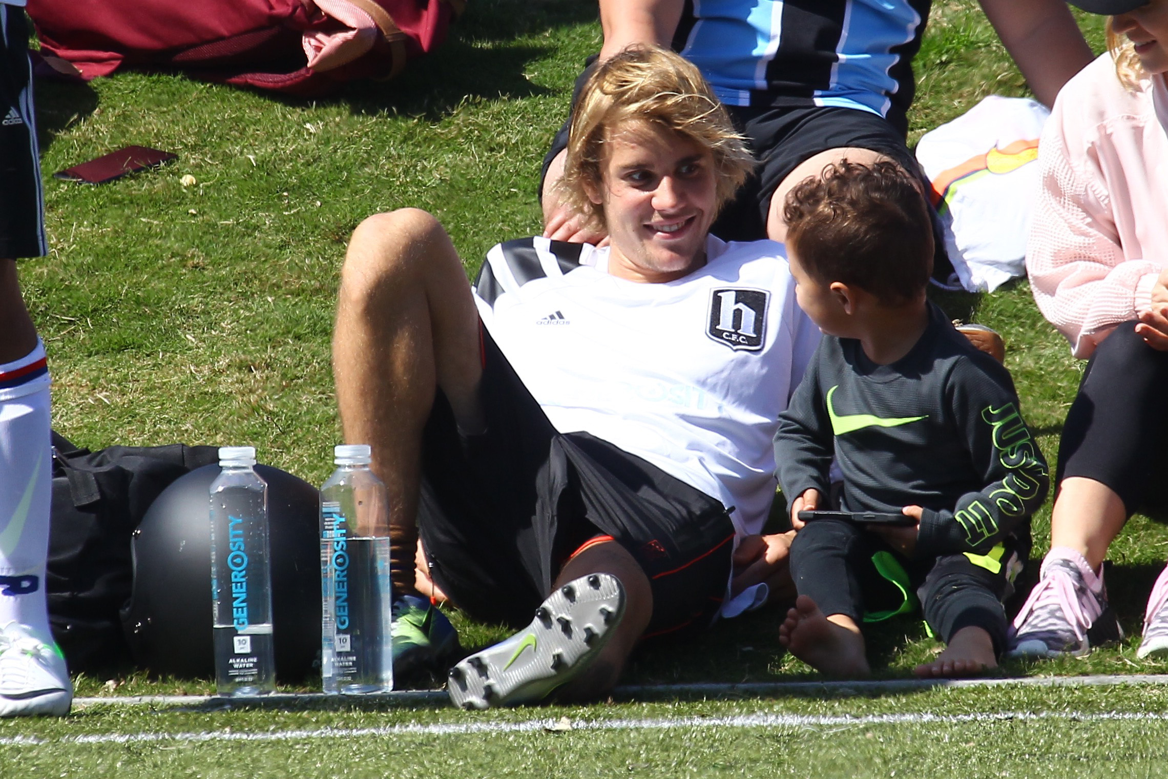 Justin Bieber playing soccer