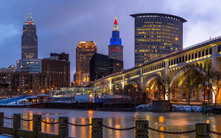 Cuyahoga River, Detroit-Superior Bridge, Skyline, Cleveland, Ohio, America