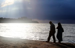 Romantic couple on the shore