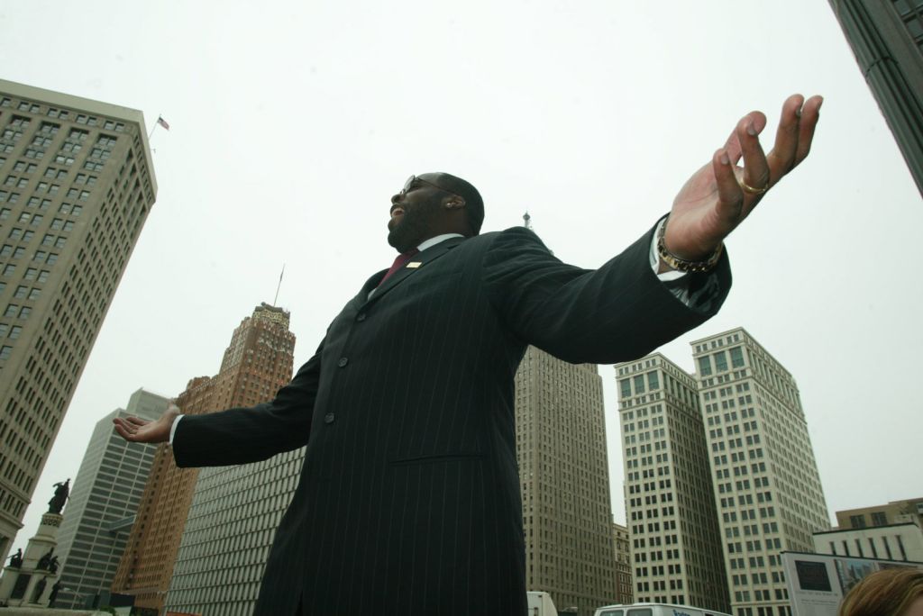 DETROIT, MICHIGAN Mayor Kwame Kilpatrick is excited at the opening of a park in front of the new
