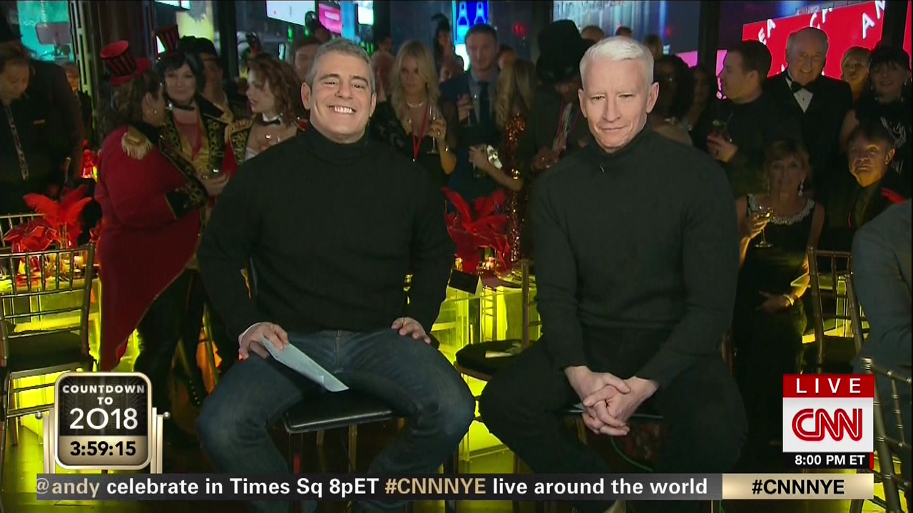 Andy Cohen and Anderson Cooper host 'New Year's Eve Live' seen on CNN.
