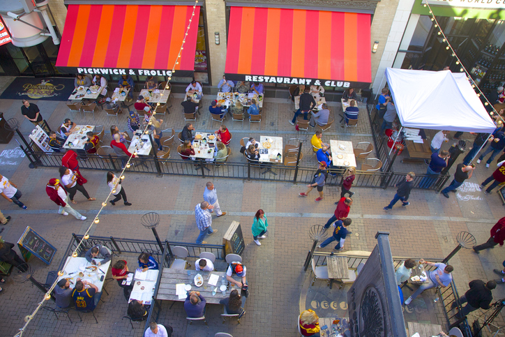 Aerial view of downtown Cleveland's East 4th Street