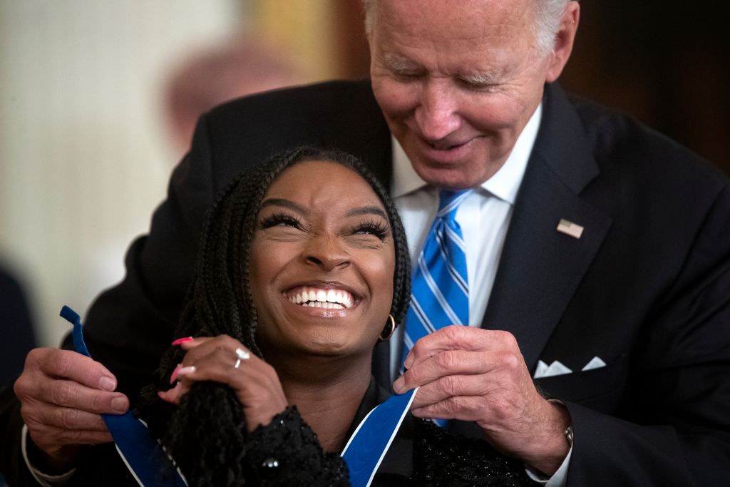 WASHINGTON - JULY 7: President Joe Biden presents the President