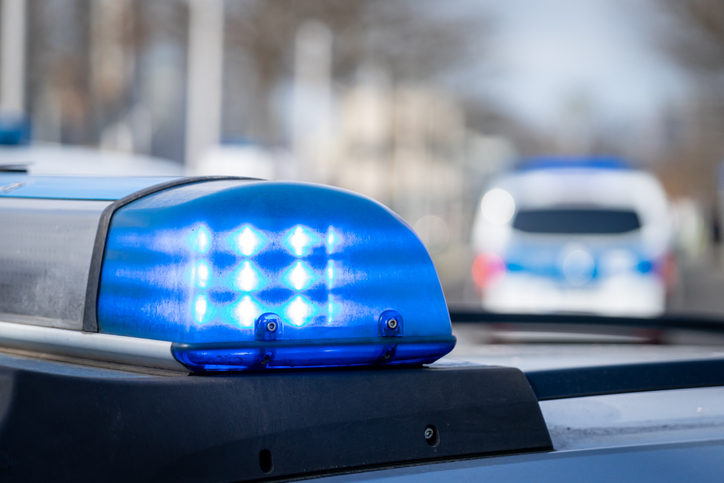 Close-Up Of Blue Flash Light Of Police Car